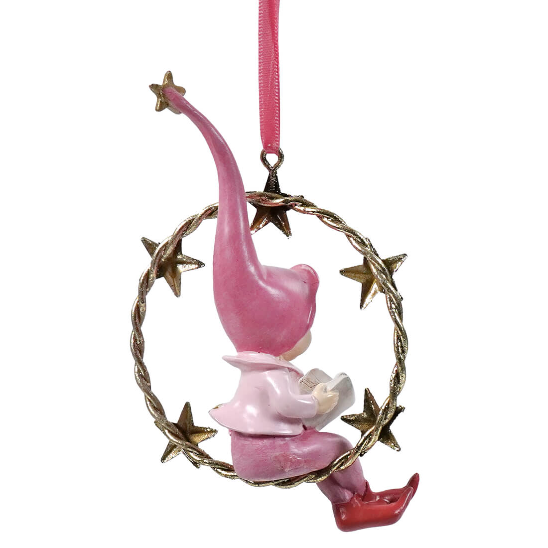 Resin Swinging Pixie Holding Book With Gold Finish Ornament