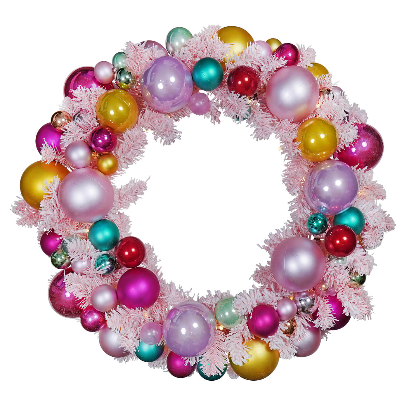 Large Lighted Flocked & Ornamented Pink Wreath