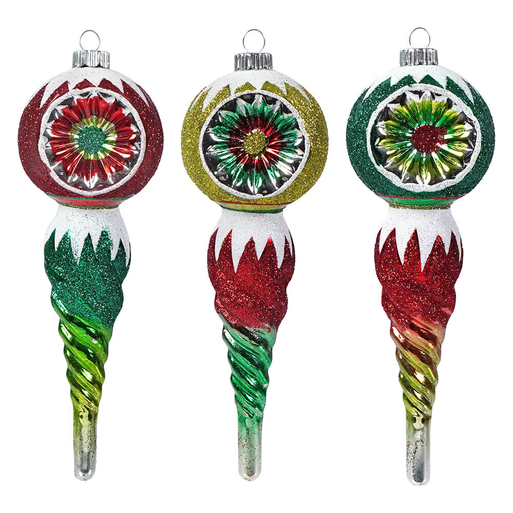Glittered Reflector Icicle Ornaments Set/3