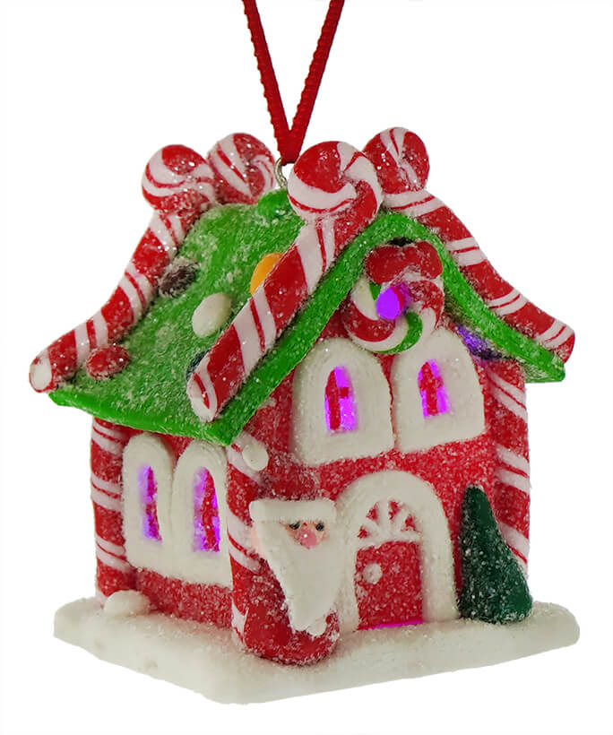 Santa Lighted Candy House Ornament