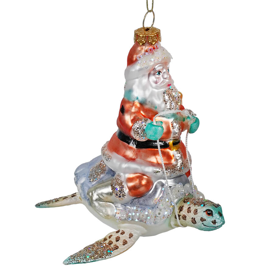 Santa Riding Sea Turtle Ornament