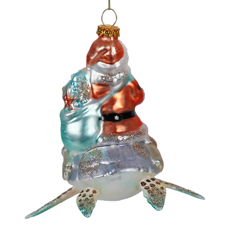 Santa Riding Sea Turtle Ornament