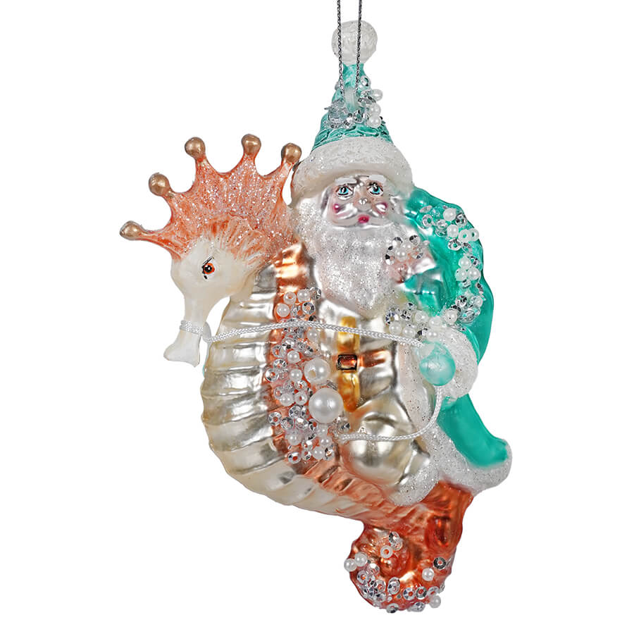 Santa Riding Coral Seahorse Ornament