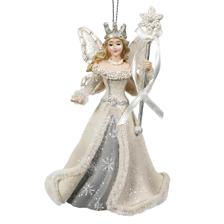 Ivory & Grey Snow Queen Holding Snowflake Staff Ornament