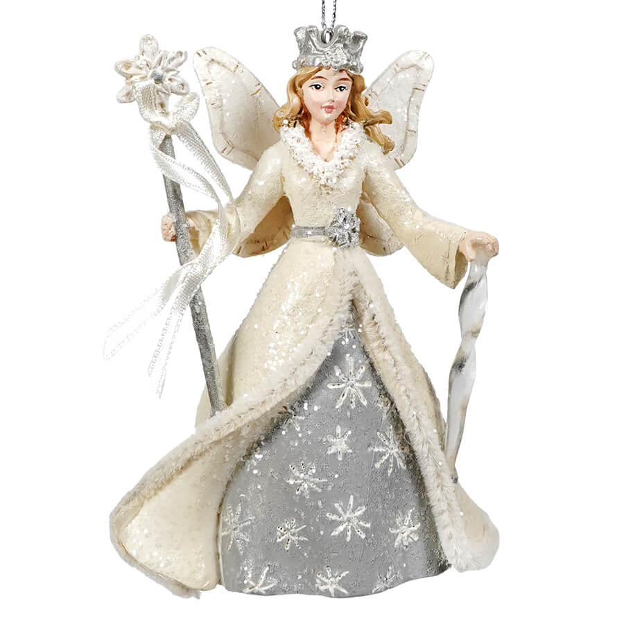 Grey & Ivory Snow Queen Holding Icicle & Staff Ornament