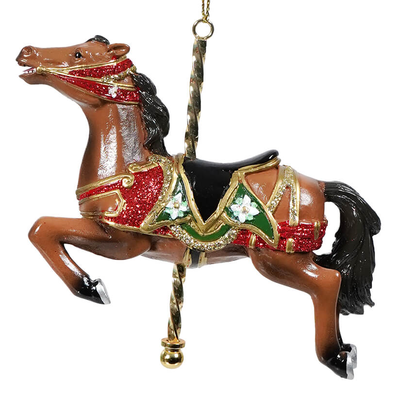 Brown Leaping Carousel Horse Ornament