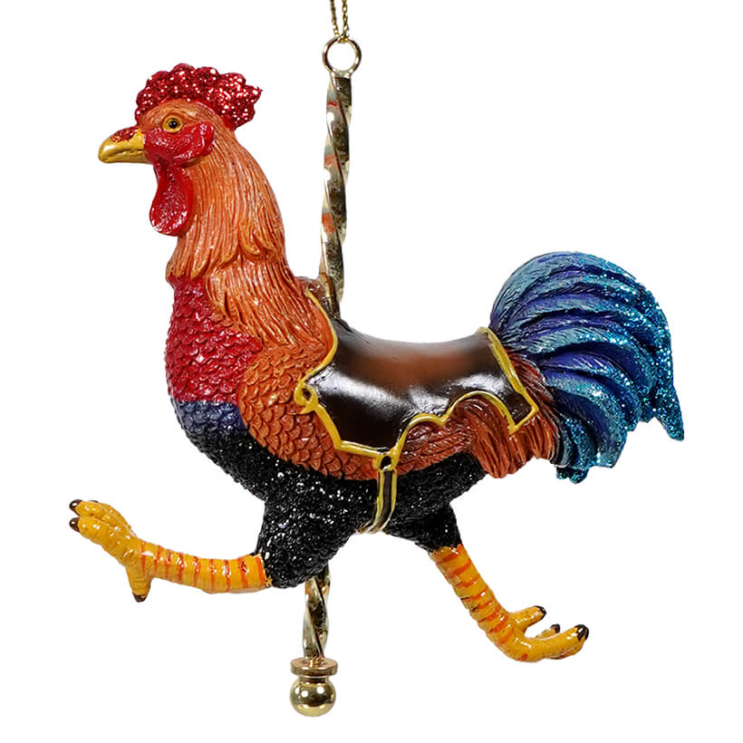 Colorful Striding Carousel Rooster Ornament
