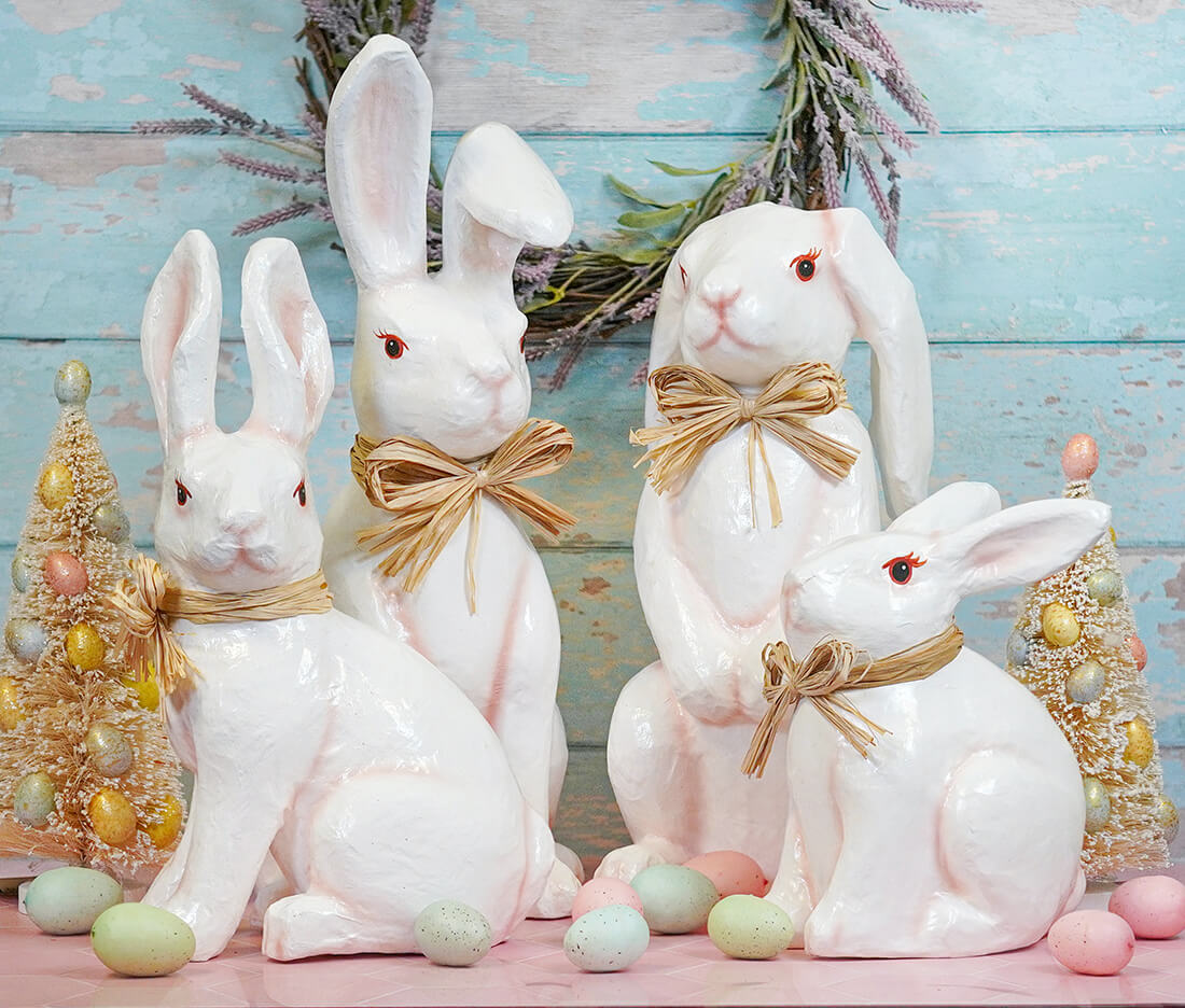 Photo of Paper Mache Easter Bunnies and Easter Eggs