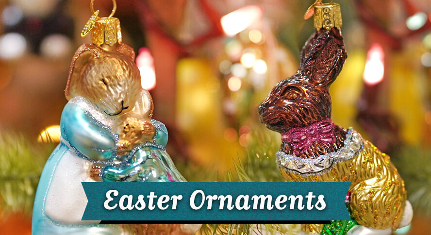 Two Easter-themed glass ornaments with a "Best Easter Ornaments" banner. 
