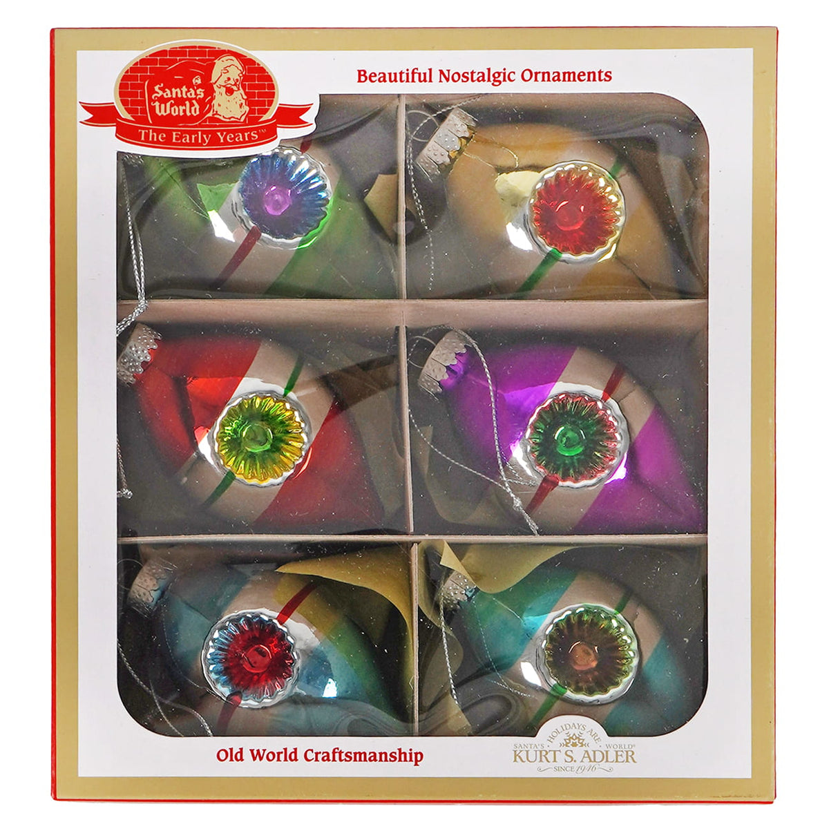 Early Years Glass Striped Finial Reflector Ornaments Box Set/6