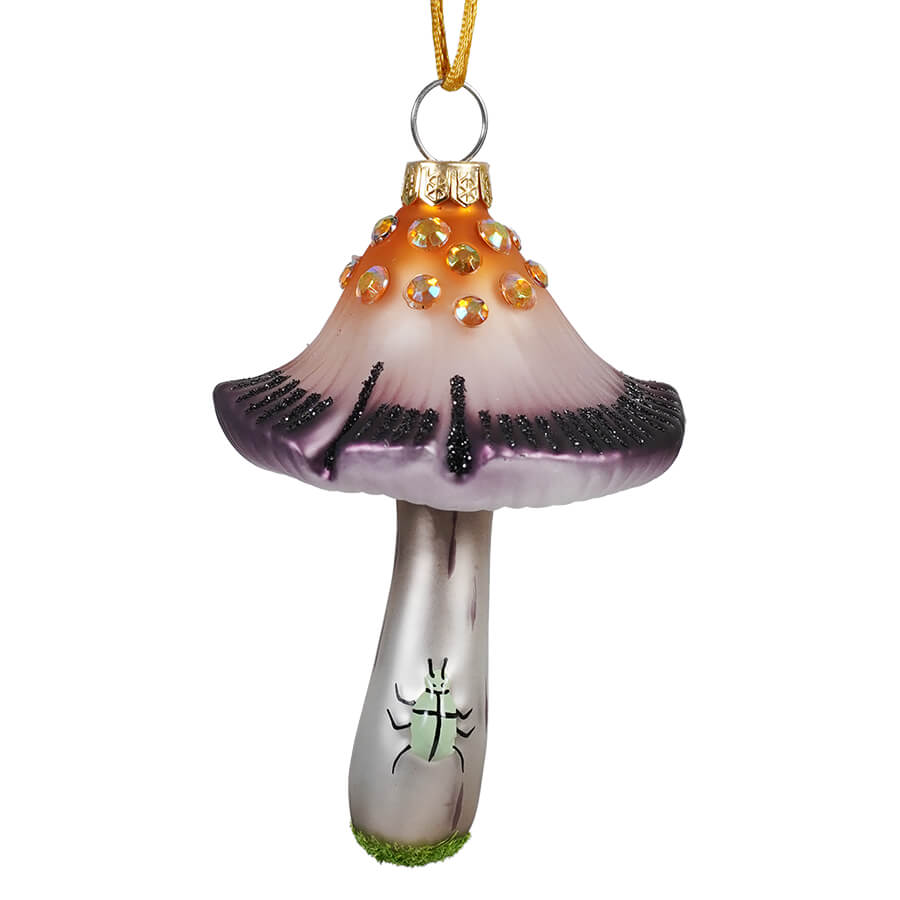 Glass Bejeweled Wooden Glen Mushroom Ornament