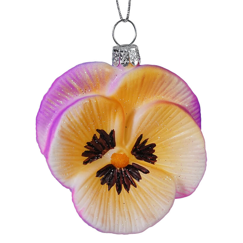 Glass Violet & Yellow Pansy Ornament