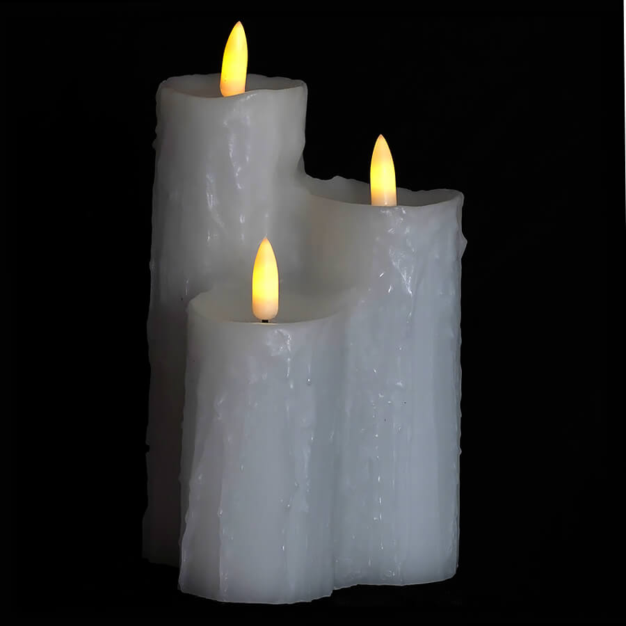 Light Up White Wax Candle Cluster