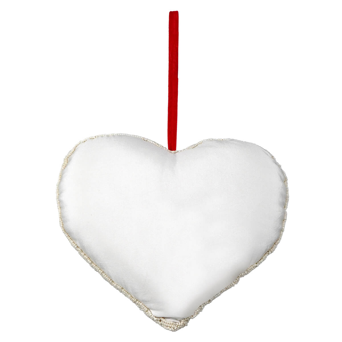 White Beaded "Love" Valentine Heart Shaped Pillow