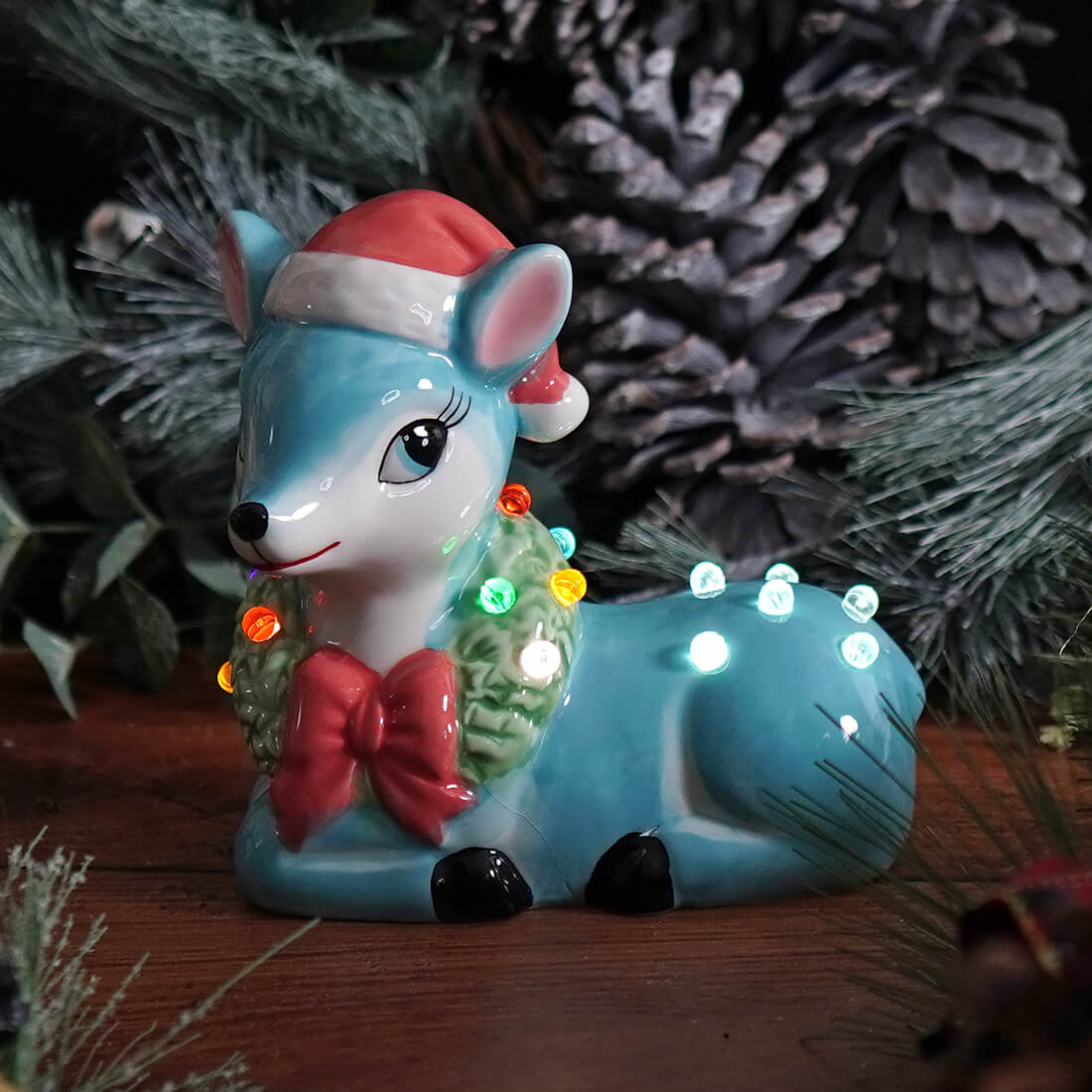 Lighted Blue Ceramic Reindeer