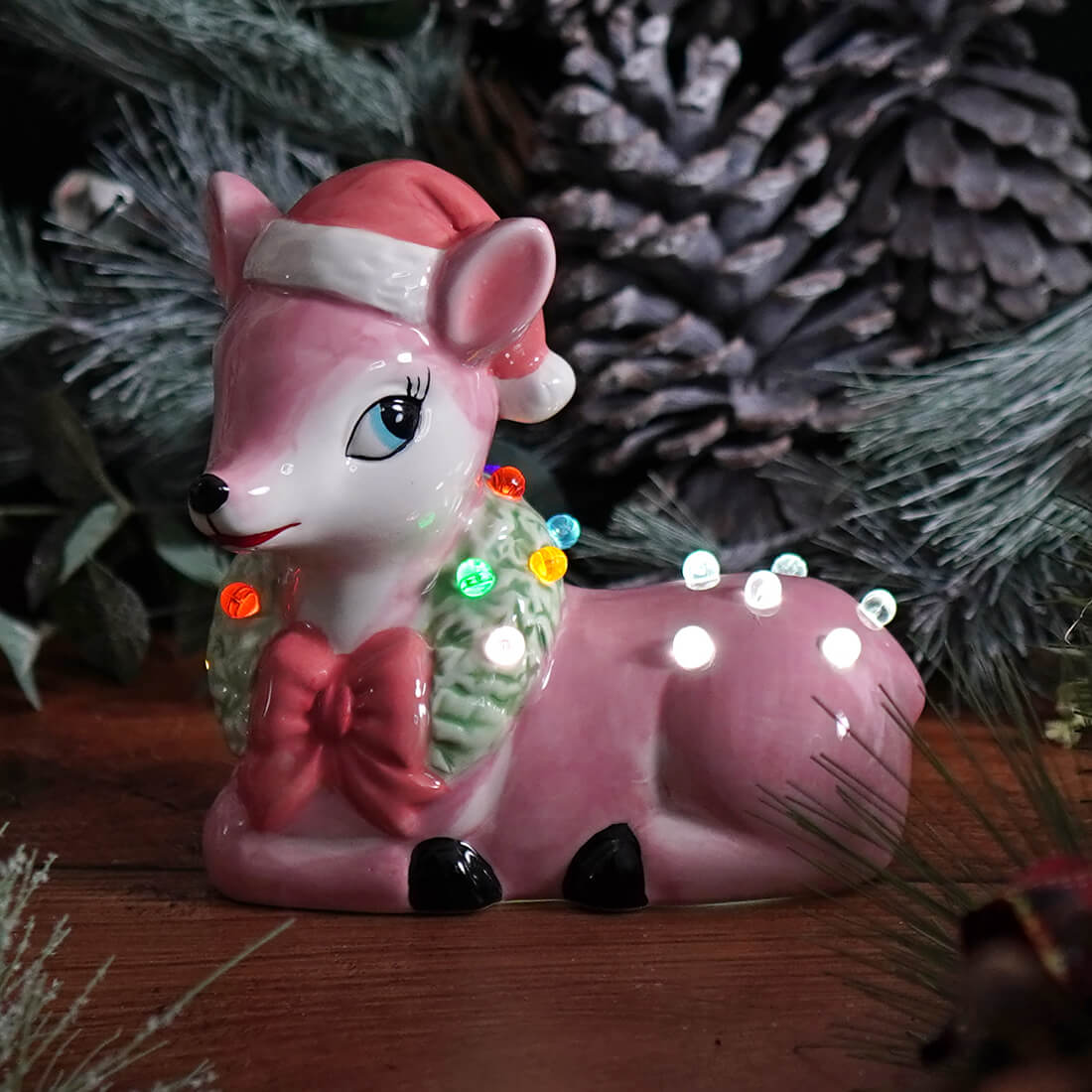 Lighted Pink Ceramic Reindeer