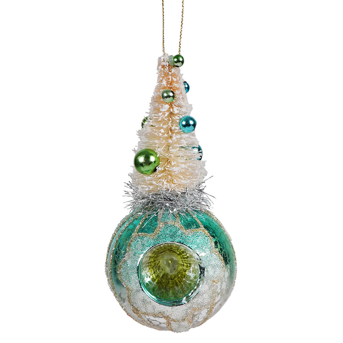 Turquoise Vintage Reflector Ornament With Tree