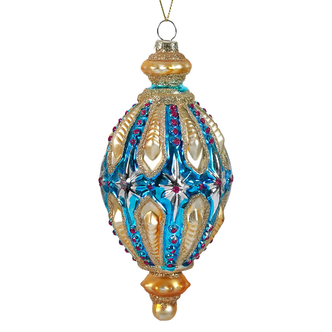 Glass Blue, Pink & Gold Vintage Finial Ornament
