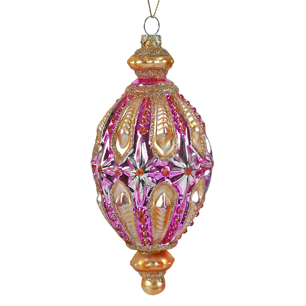 Glass Pink & Gold Vintage Finial Ornament