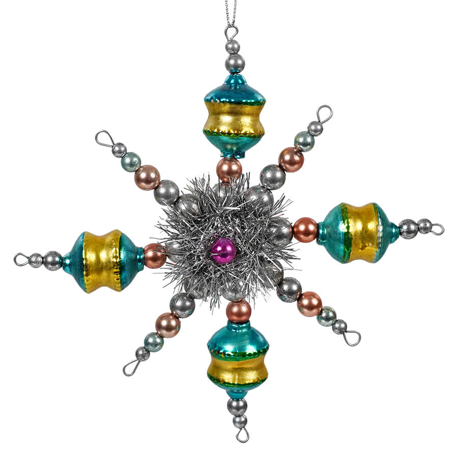 Turquoise & Silver Tinsel Starburst Ornament
