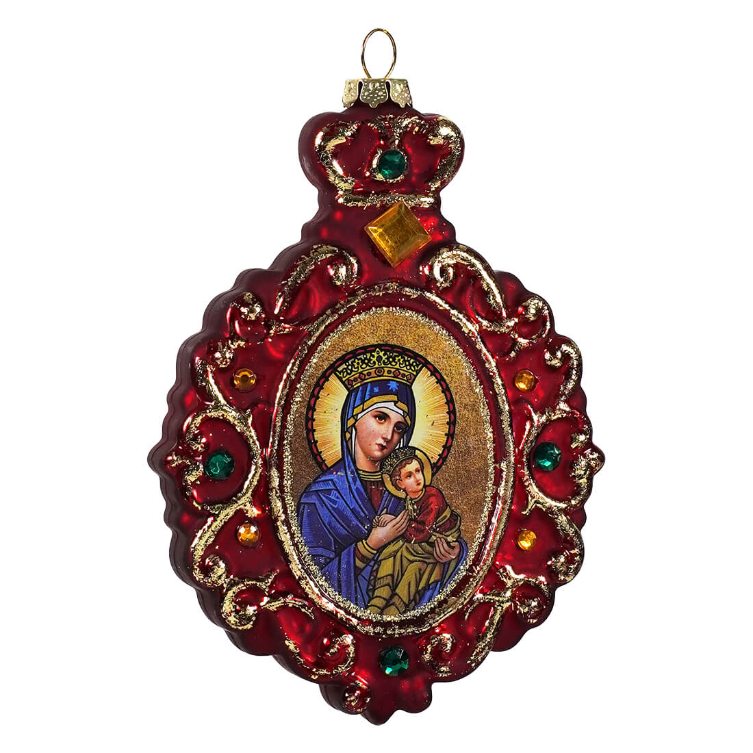 Red Glass Virgin Mary & Child Ornament