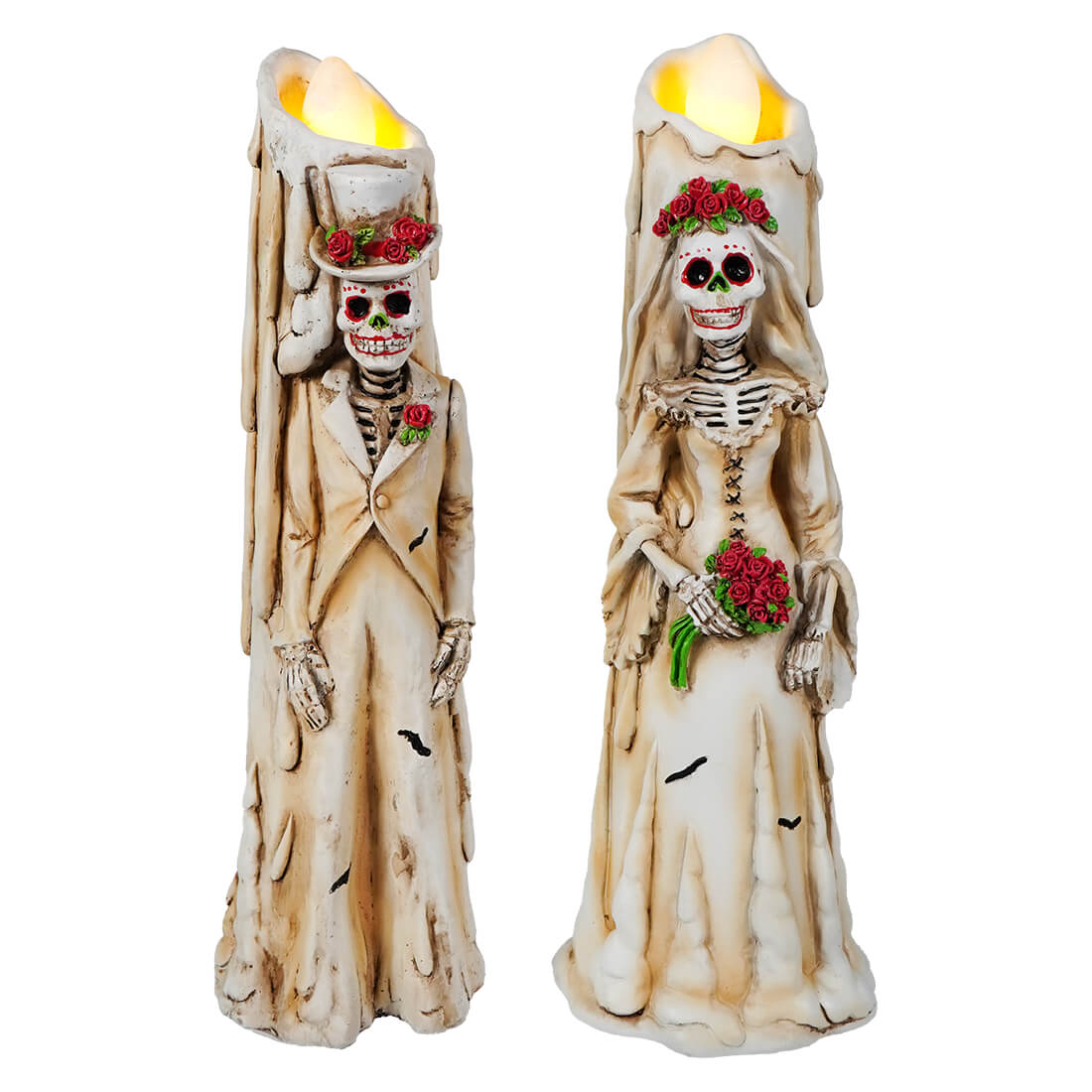 Day Of The Dead Bride & Groom Candles With LED Lights Set/2