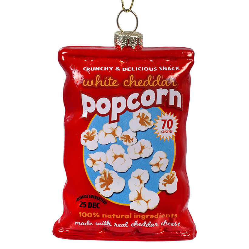 Glass White Cheddar Popcorn Snack Bag Ornament