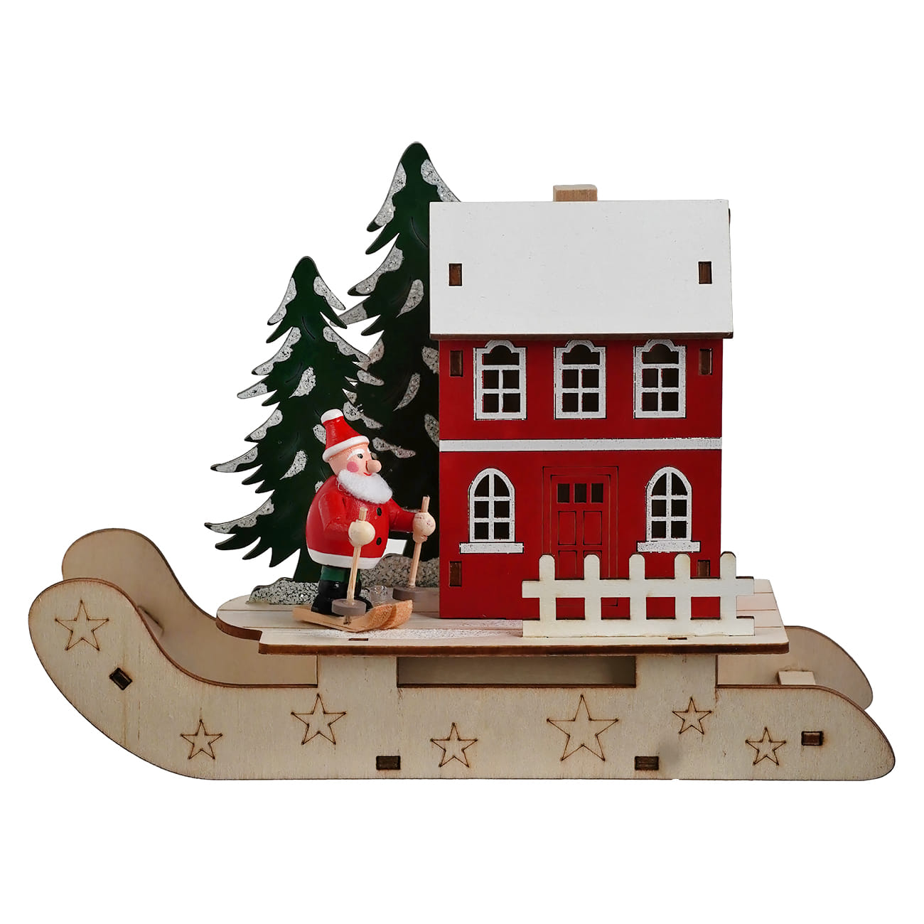 8" Lighted LED Lighted Sled With Village Scene & Santa