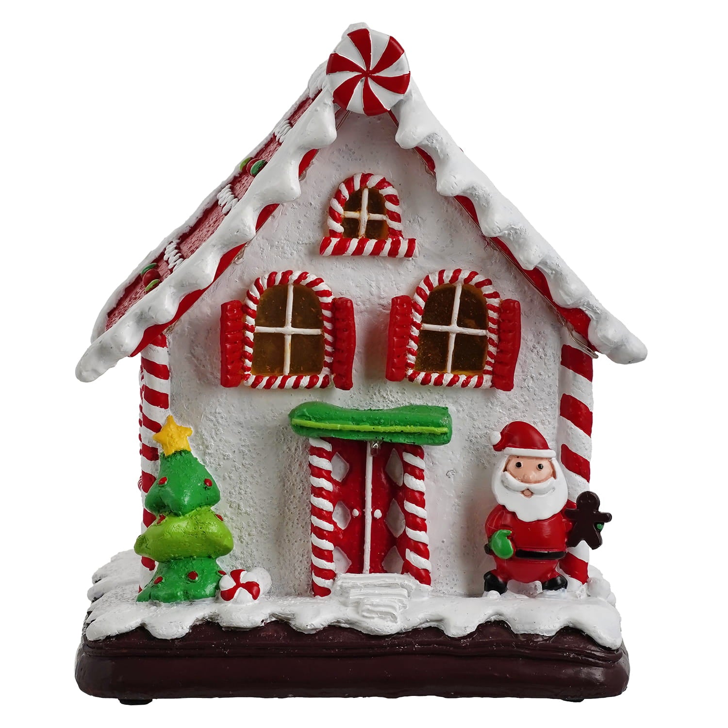 8" Lighted LED Red & White House With Santa & Tree