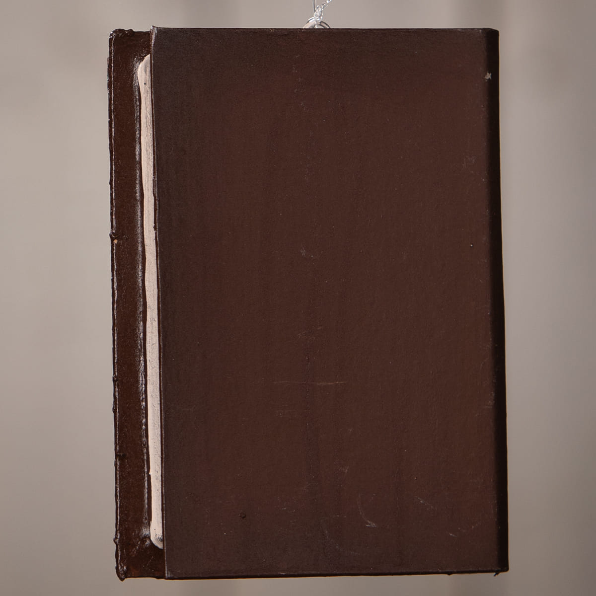 Dark brown bethany lowe witches & witch decor book ornament with textured matte finish and visible spine details