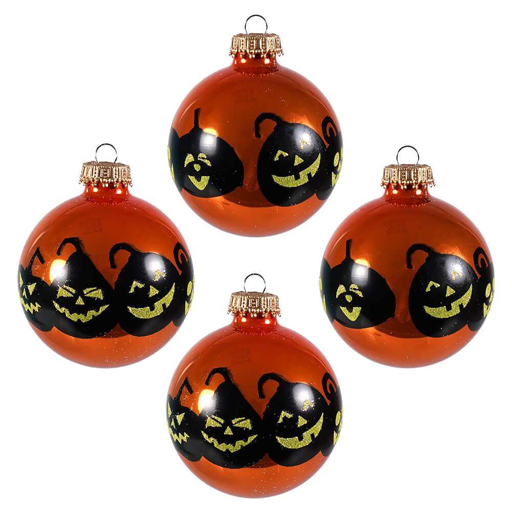 Jack-O-Lanterns Orange Ball Ornaments Set/4