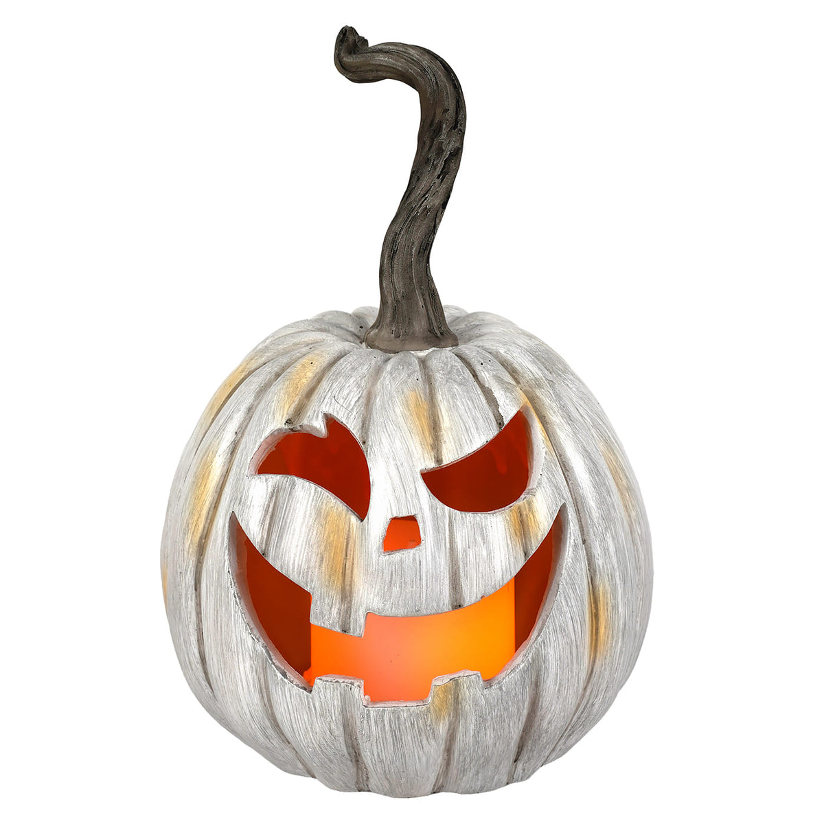 9" Gray Resin LED Flicker Flame Jack-O'-Lantern