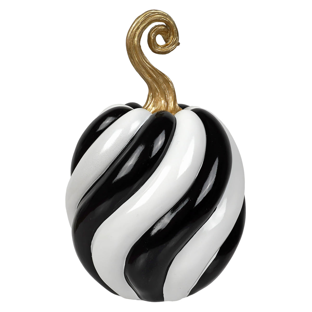 8.5" Glossy Black & White Spiraled Resin Pumpkin
