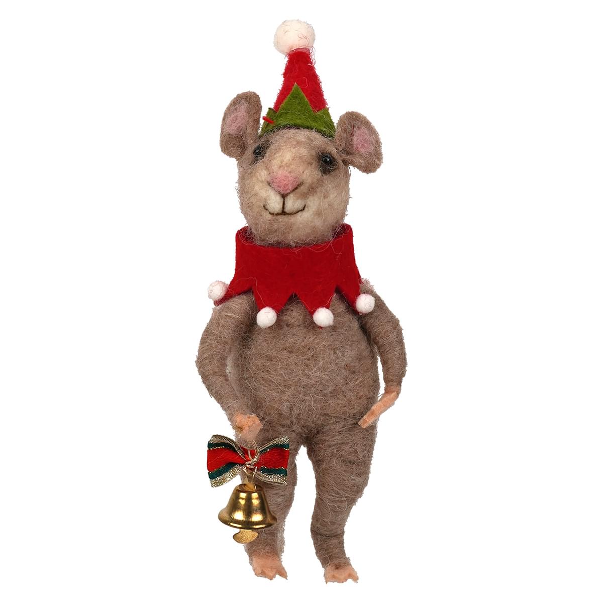 6" Wool Mouse Holding Bell