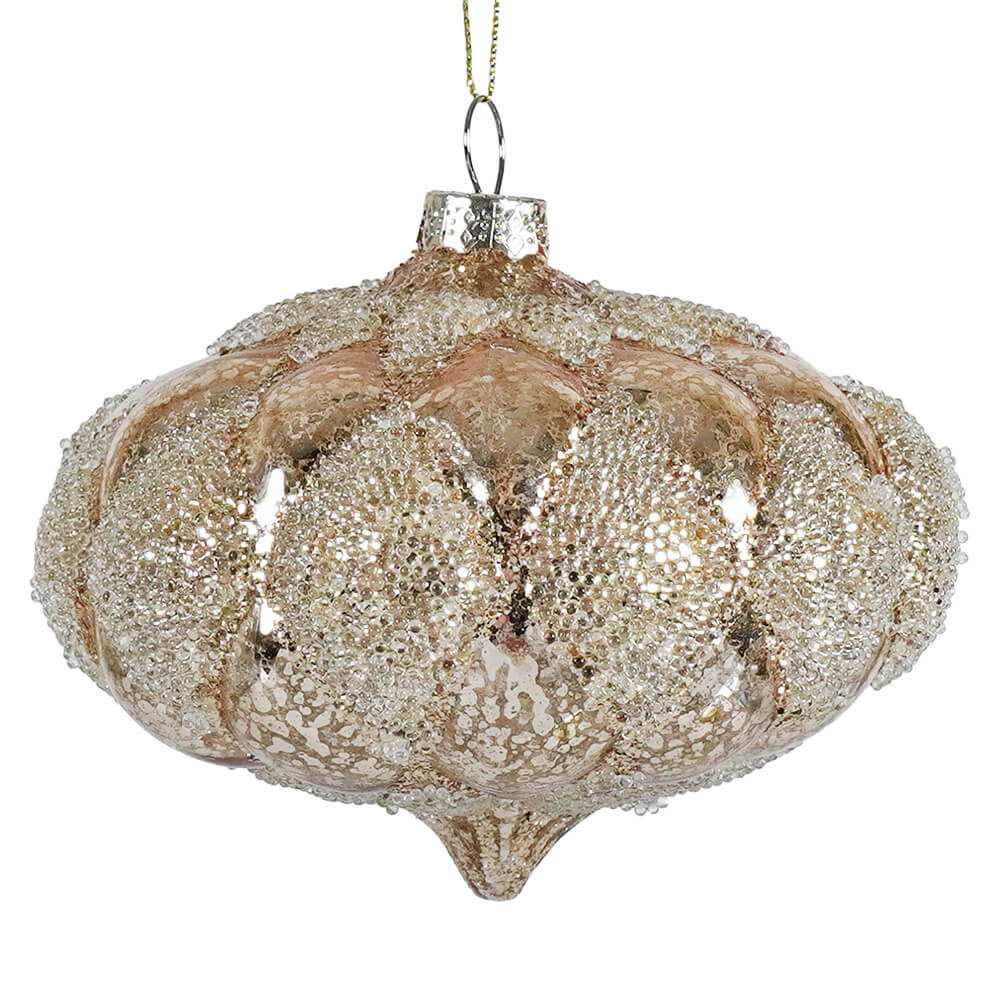Beaded Gold Mercury Glass Onion Hobnail Ornament