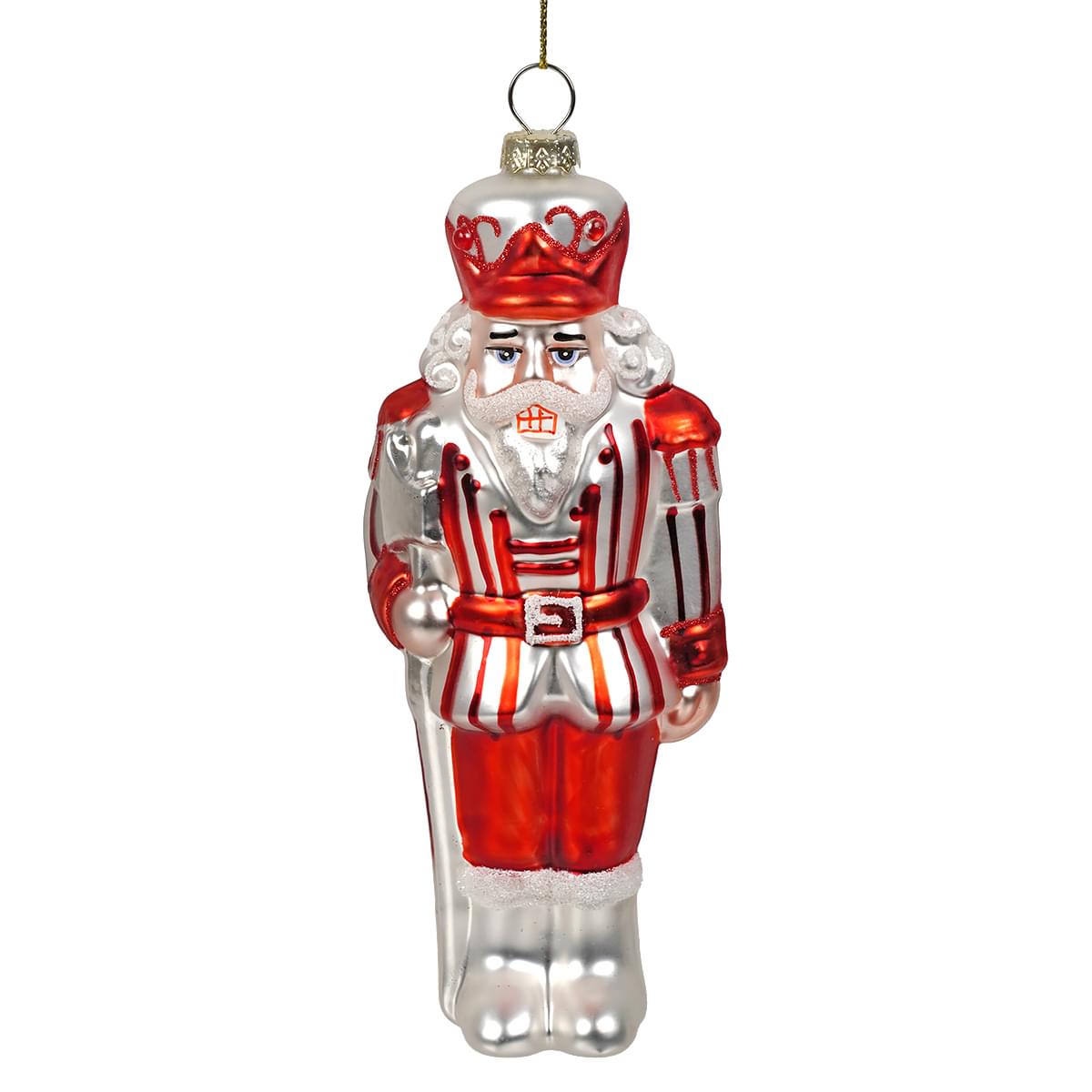 7" Red & White Blown Glass Soldier Ornament