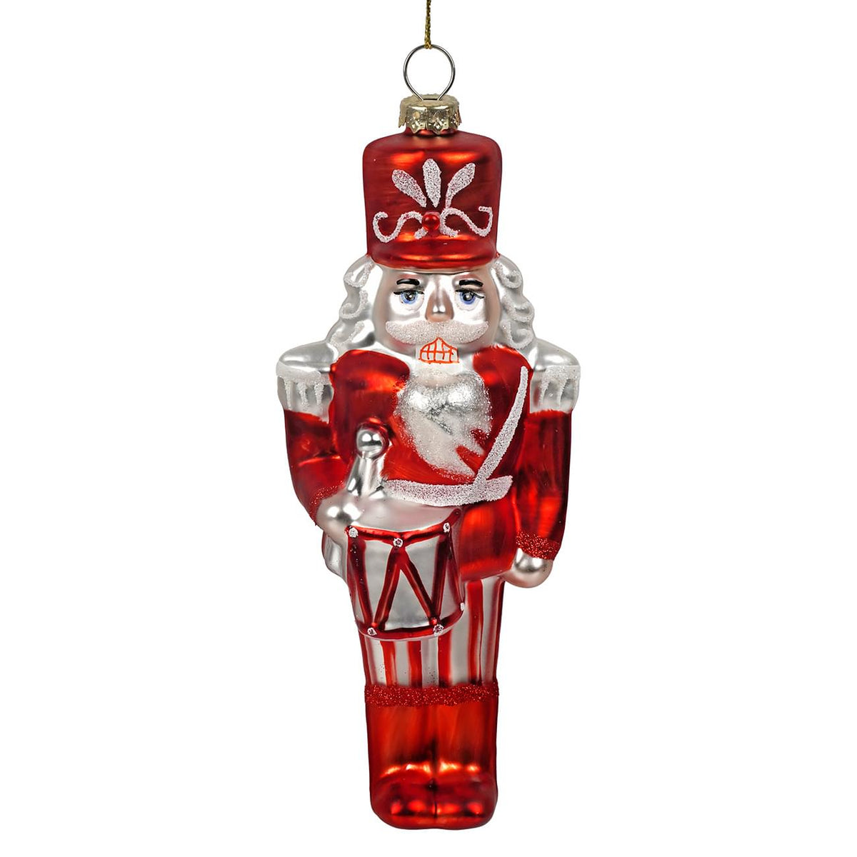 7" Red & White Blown Glass Drummer Ornament