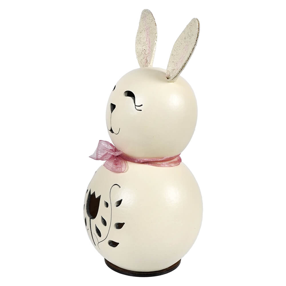 Miniature White Poppy Bunny Gourd With Tulip Cutout & Vines