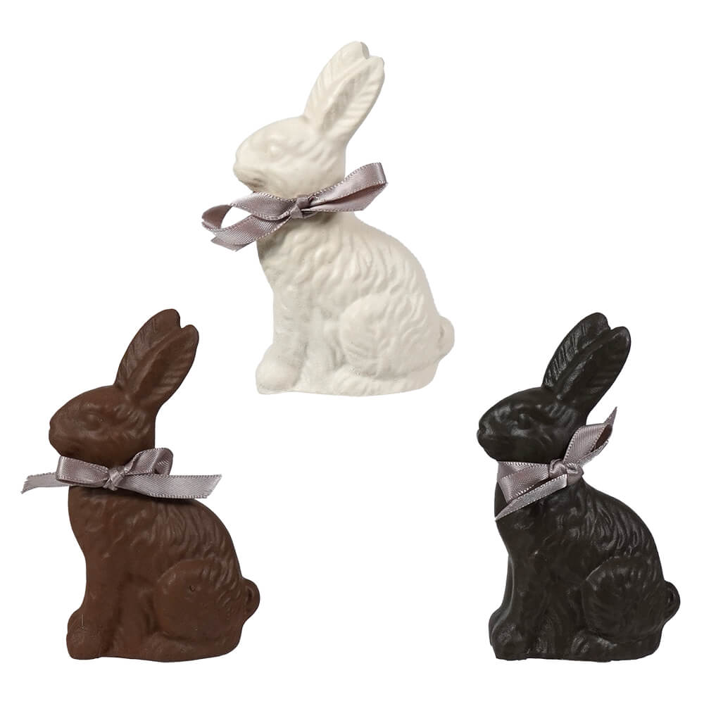 White, Milk & Dark Chocolate Bunnies With Bows Set/3