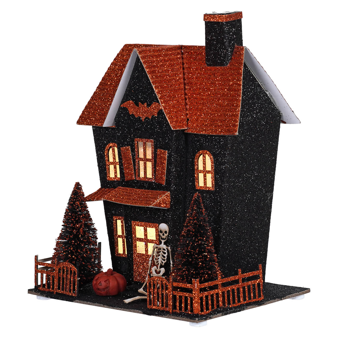 8.25" LED Lighted Black & Orange Halloween Haunted House