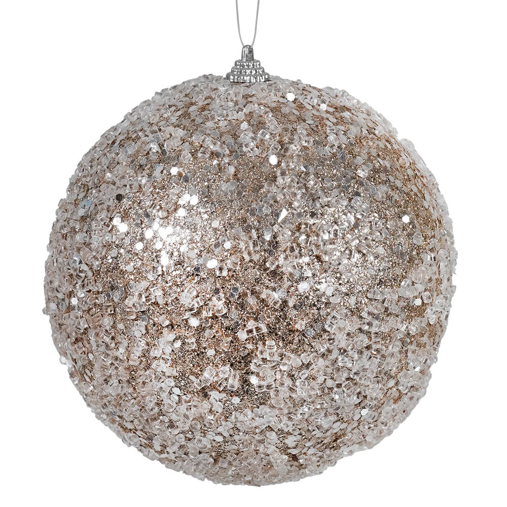 Platinum Glittered & Sequined Ball Ornament