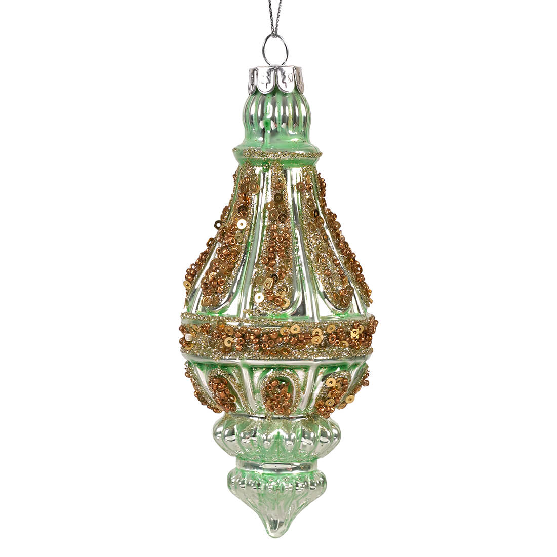 Mint Green Glass Jeweled Finial Ornament