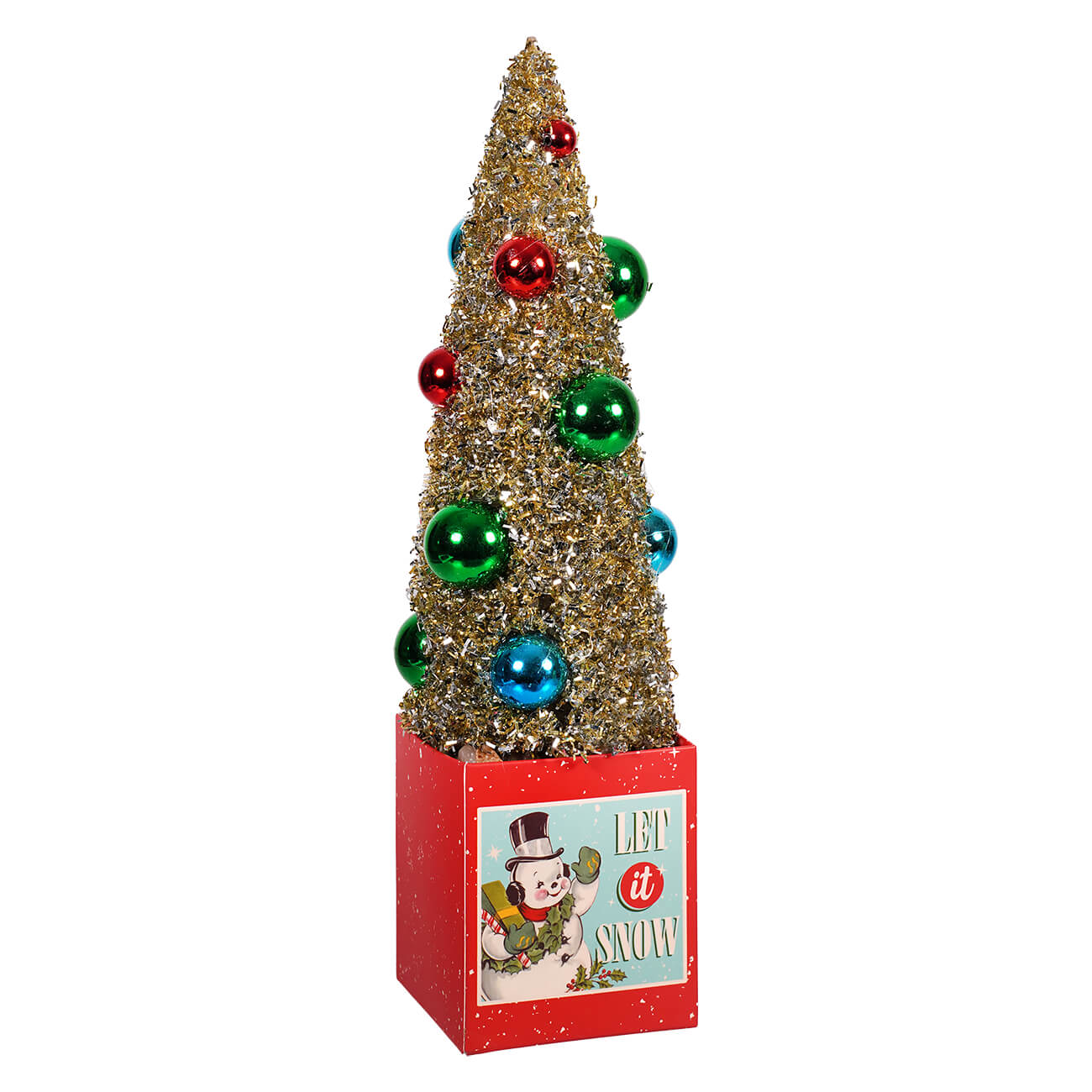 12" Retro Snowman Gift Box With Ornamented Tree