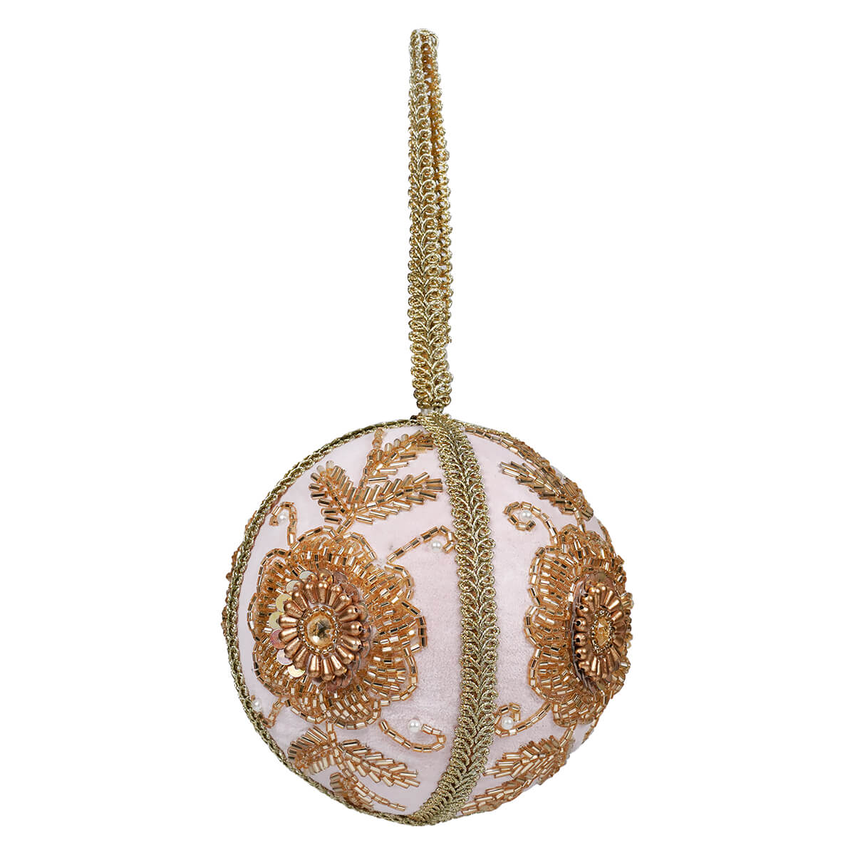 4" Beaded Floral Design Pink Velvet Ball Ornament