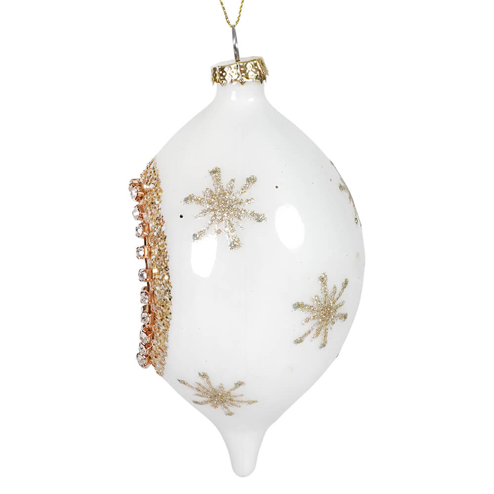 White & Gold Glass Reflector Snowflake Finial Ornament