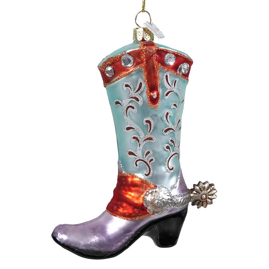Turquoise & Red Cowboy Boot with Spur Ornament
