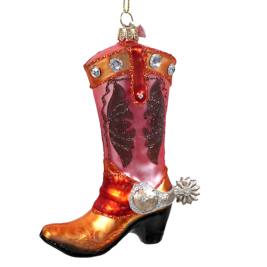 Pink & Brown Cowboy Boot with Spur Ornament