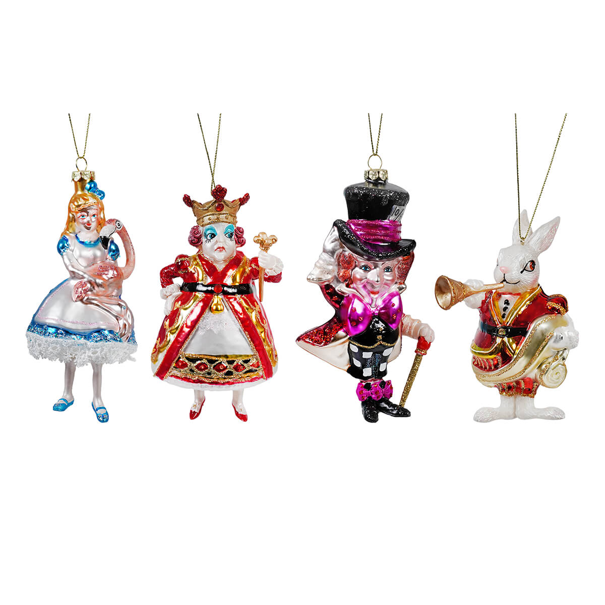 Alice In Wonderland Glass Ornaments Set/4
