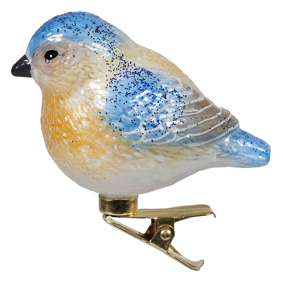 Blue & Orange Glass Chubby Bird Clip-On Ornament