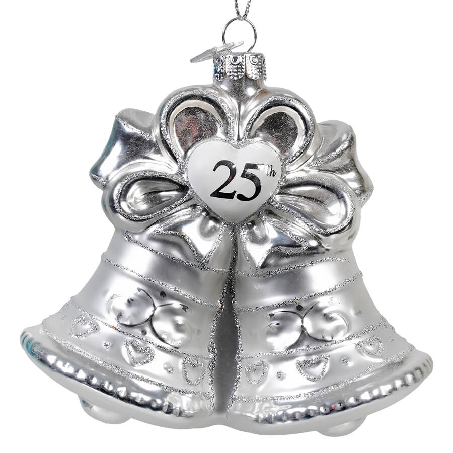 Silver Glass "25th Anniversary" Bell Ornament